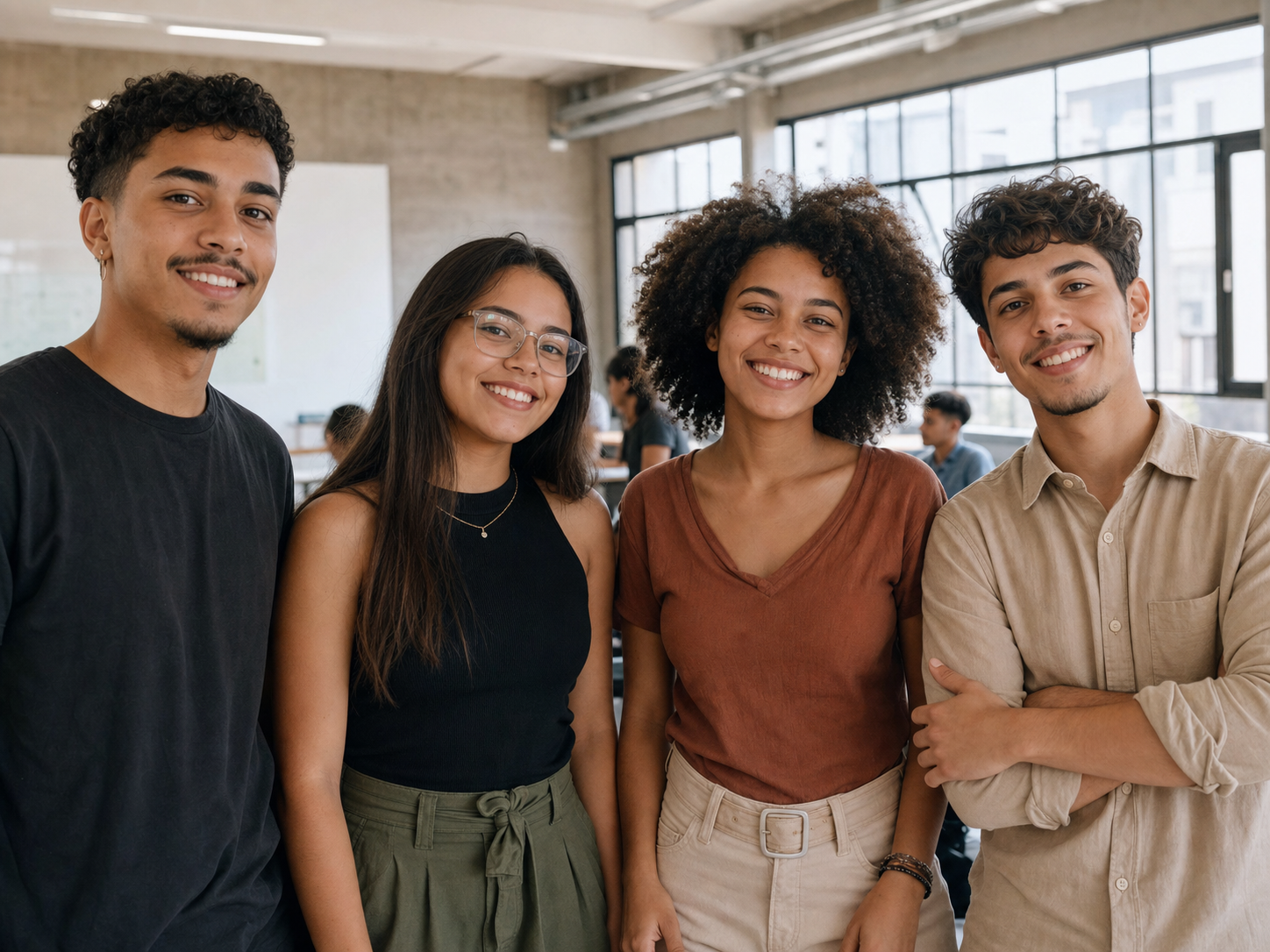 Jovens reunidos em um ambiente de formação profissional
